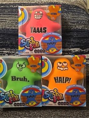 LOT OF 3 Jaru Suction Dudes, Orange, Pink, Blue  Stretchy Squeezy Fidget Toys